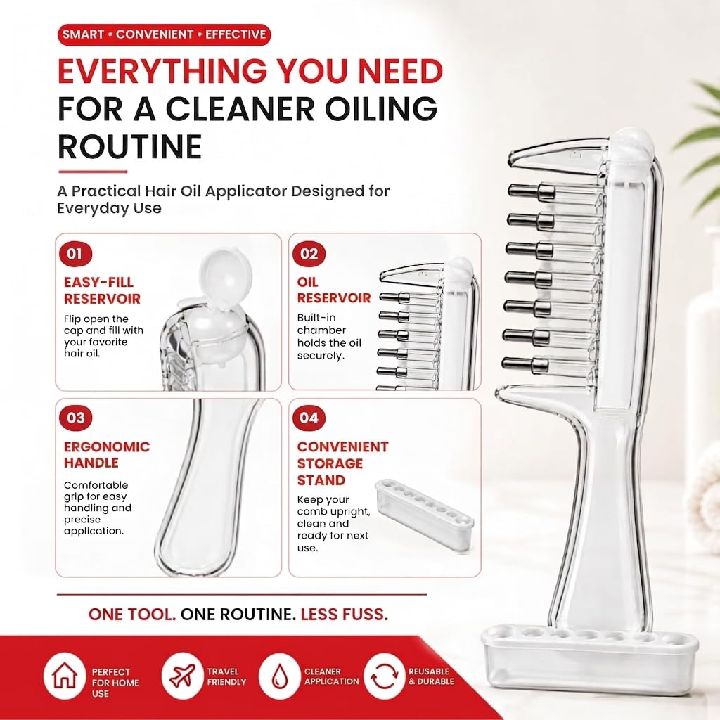 Hair Oil Applicator Comb – Refillable Scalp Massager &amp; Oil Dispenser
