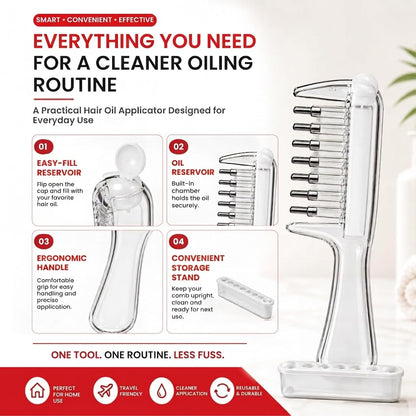 Hair Oil Applicator Comb – Refillable Scalp Massager &amp; Oil Dispenser