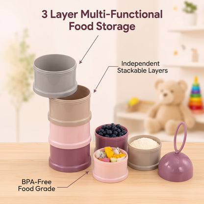 Multi-Functional 3-Tier Baby Formula & Food Storage Container with Bear Handle