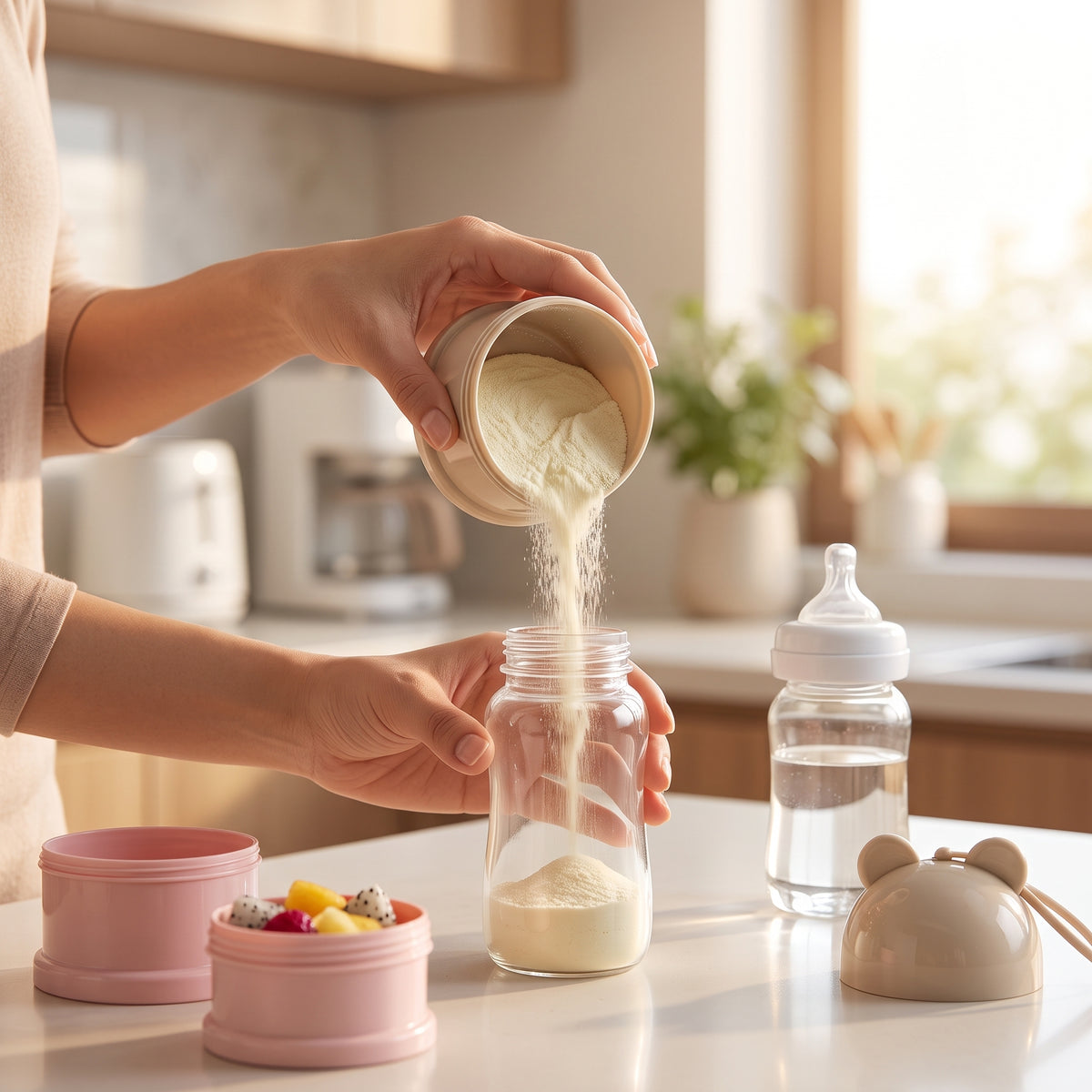 Multi-Functional 3-Tier Baby Formula & Food Storage Container with Bear Handle