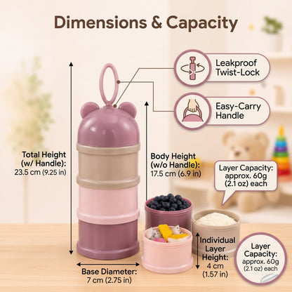 Multi-Functional 3-Tier Baby Formula & Food Storage Container with Bear Handle