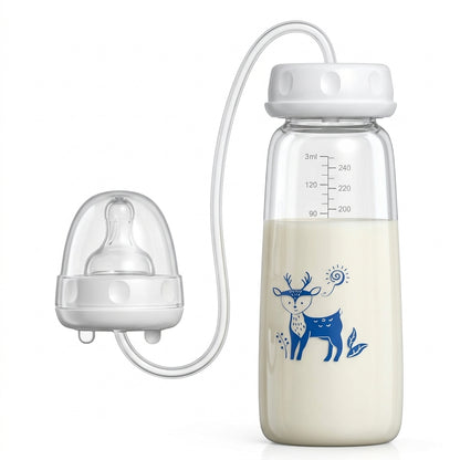 Baby Hands-Free Feeding Bottle with Cap | Self-Feeding Baby Bottle for Newborns & 6+ Months | Easy-Grip Infant Milk Feeding Bottle | 1 Pc, Multicolor