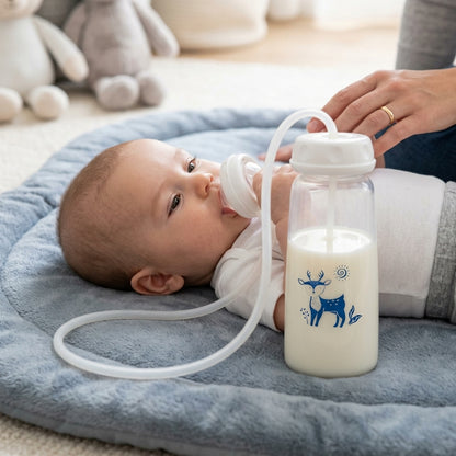 Baby Hands-Free Feeding Bottle with Cap | Self-Feeding Baby Bottle for Newborns & 6+ Months | Easy-Grip Infant Milk Feeding Bottle | 1 Pc, Multicolor
