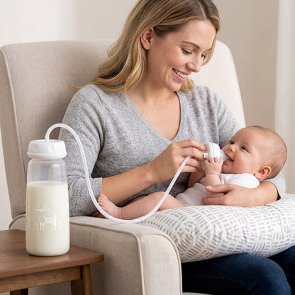 Baby Hands-Free Feeding Bottle with Cap | Self-Feeding Baby Bottle for Newborns & 6+ Months | Easy-Grip Infant Milk Feeding Bottle | 1 Pc, Multicolor