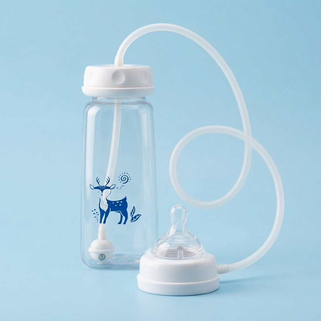 Baby Hands-Free Feeding Bottle with Cap | Self-Feeding Baby Bottle for Newborns & 6+ Months | Easy-Grip Infant Milk Feeding Bottle | 1 Pc, Multicolor