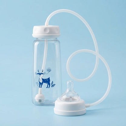 Baby Hands-Free Feeding Bottle with Cap | Self-Feeding Baby Bottle for Newborns & 6+ Months | Easy-Grip Infant Milk Feeding Bottle | 1 Pc, Multicolor