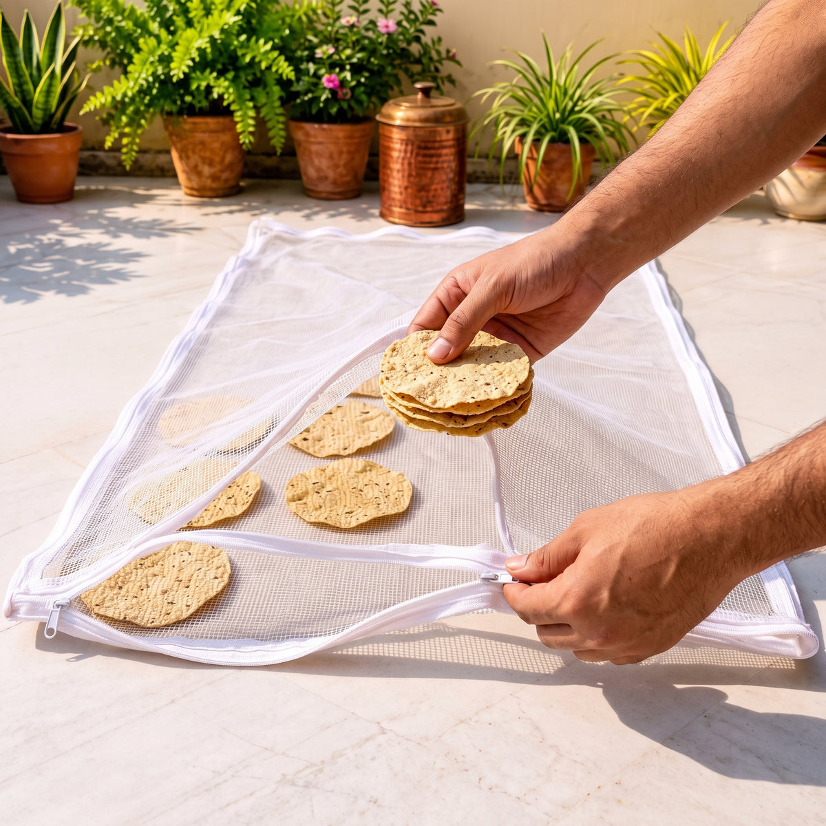 Reusable Food Drying Cloth with Protective Net | 127 × 76 cm Breathable Drying Mat for Papad, Vadagam, Spices, Millets, Mango Pickle & Homemade Foods