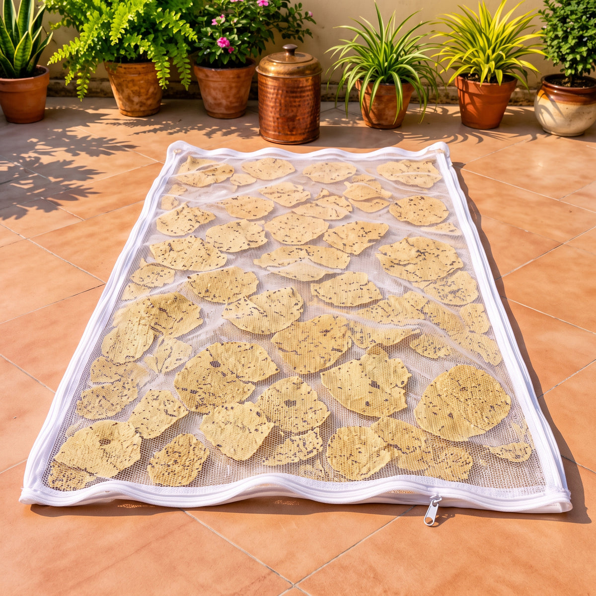 Reusable Food Drying Cloth with Protective Net | 127 × 76 cm Breathable Drying Mat for Papad, Vadagam, Spices, Millets, Mango Pickle & Homemade Foods