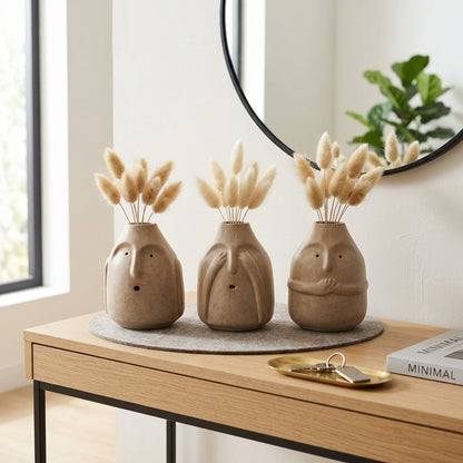 The AABCO Abstract Face Ceramic Trio – Sculptural Vases for Modern Living Spaces