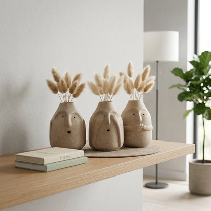 The AABCO Abstract Face Ceramic Trio – Sculptural Vases for Modern Living Spaces
