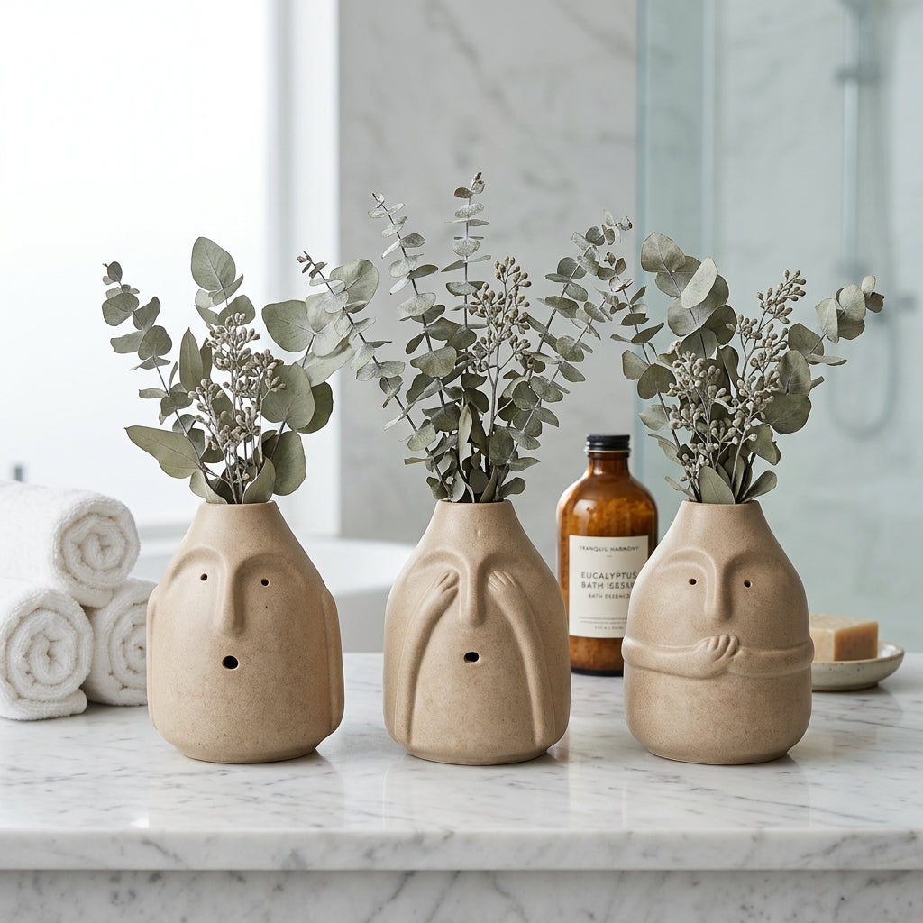 The AABCO Abstract Face Ceramic Trio – Sculptural Vases for Modern Living Spaces