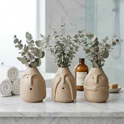 The AABCO Abstract Face Ceramic Trio – Sculptural Vases for Modern Living Spaces