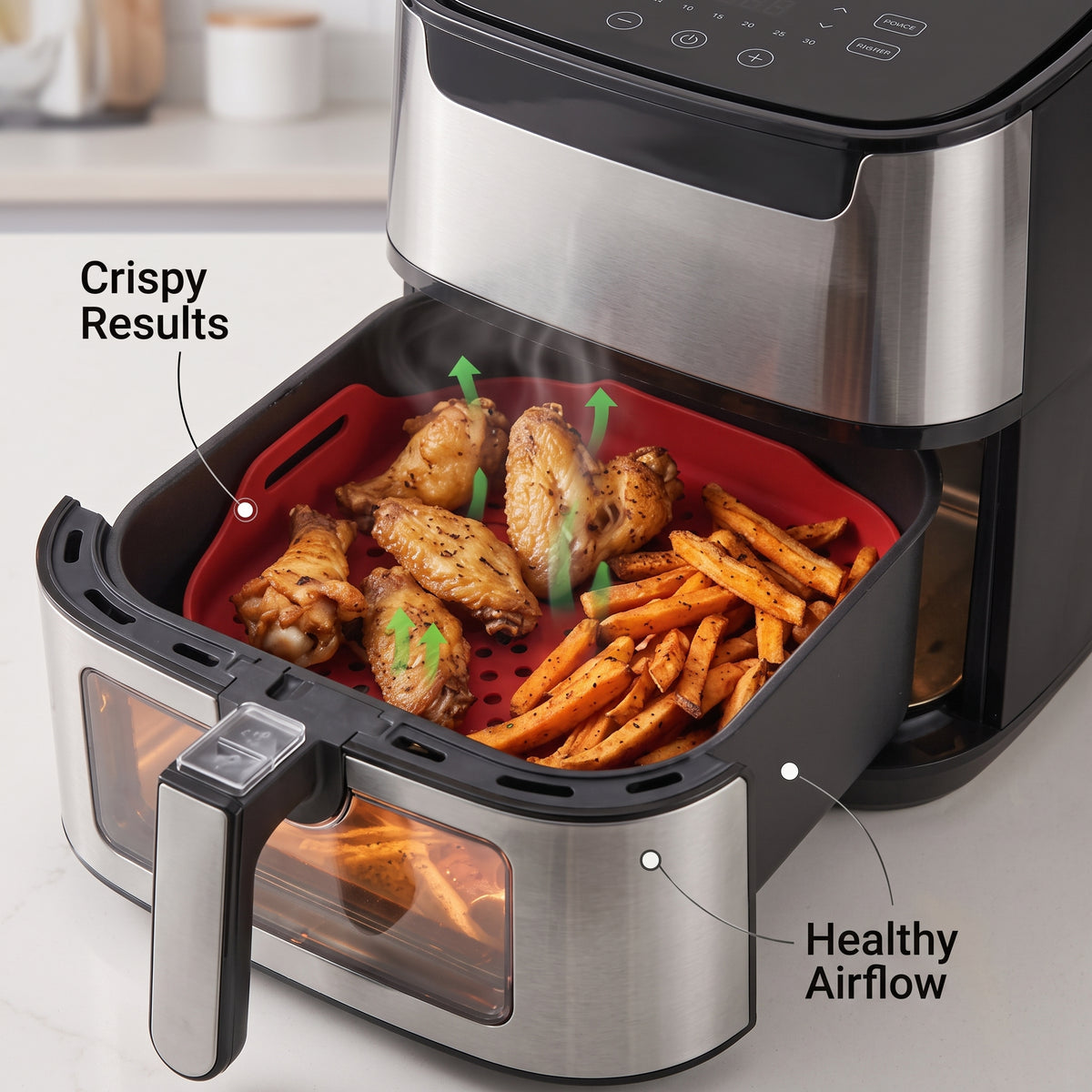 2-Pack Non-Stick Perforated Silicone Air Fryer Mats – Heat-Resistant Reusable Basket Liners