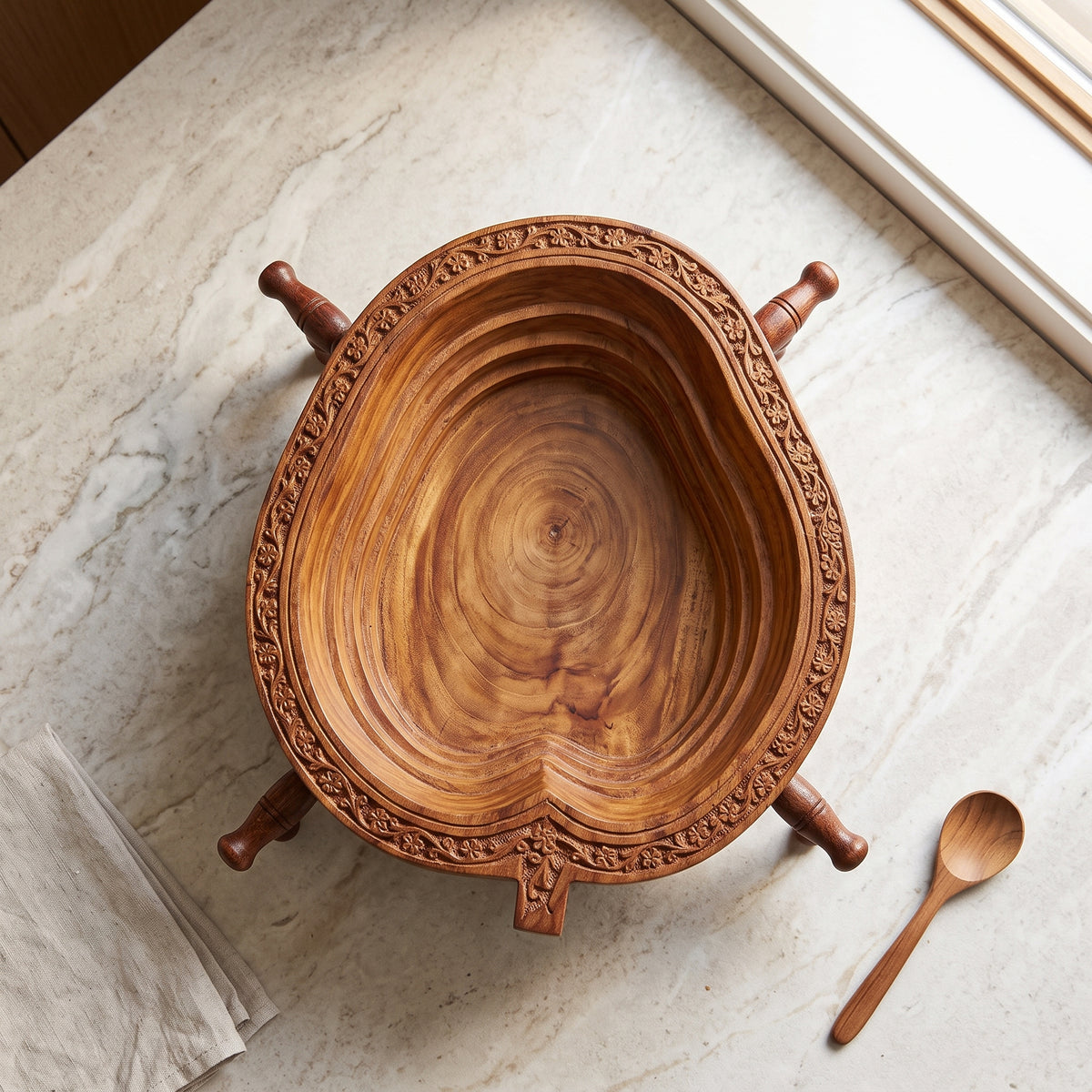 Premium  Wood Folding Fruit Basket | Multipurpose Wooden Fruit Bowl, Dry Fruit Tray & Decorative Center Table Basket