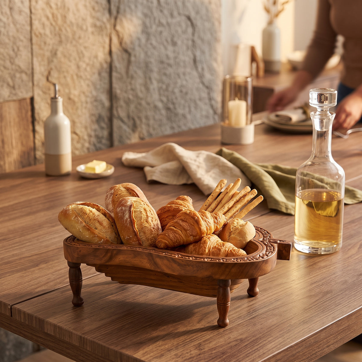 Premium  Wood Folding Fruit Basket | Multipurpose Wooden Fruit Bowl, Dry Fruit Tray & Decorative Center Table Basket