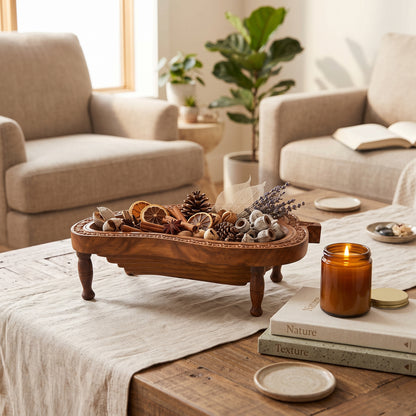 Premium  Wood Folding Fruit Basket | Multipurpose Wooden Fruit Bowl, Dry Fruit Tray & Decorative Center Table Basket