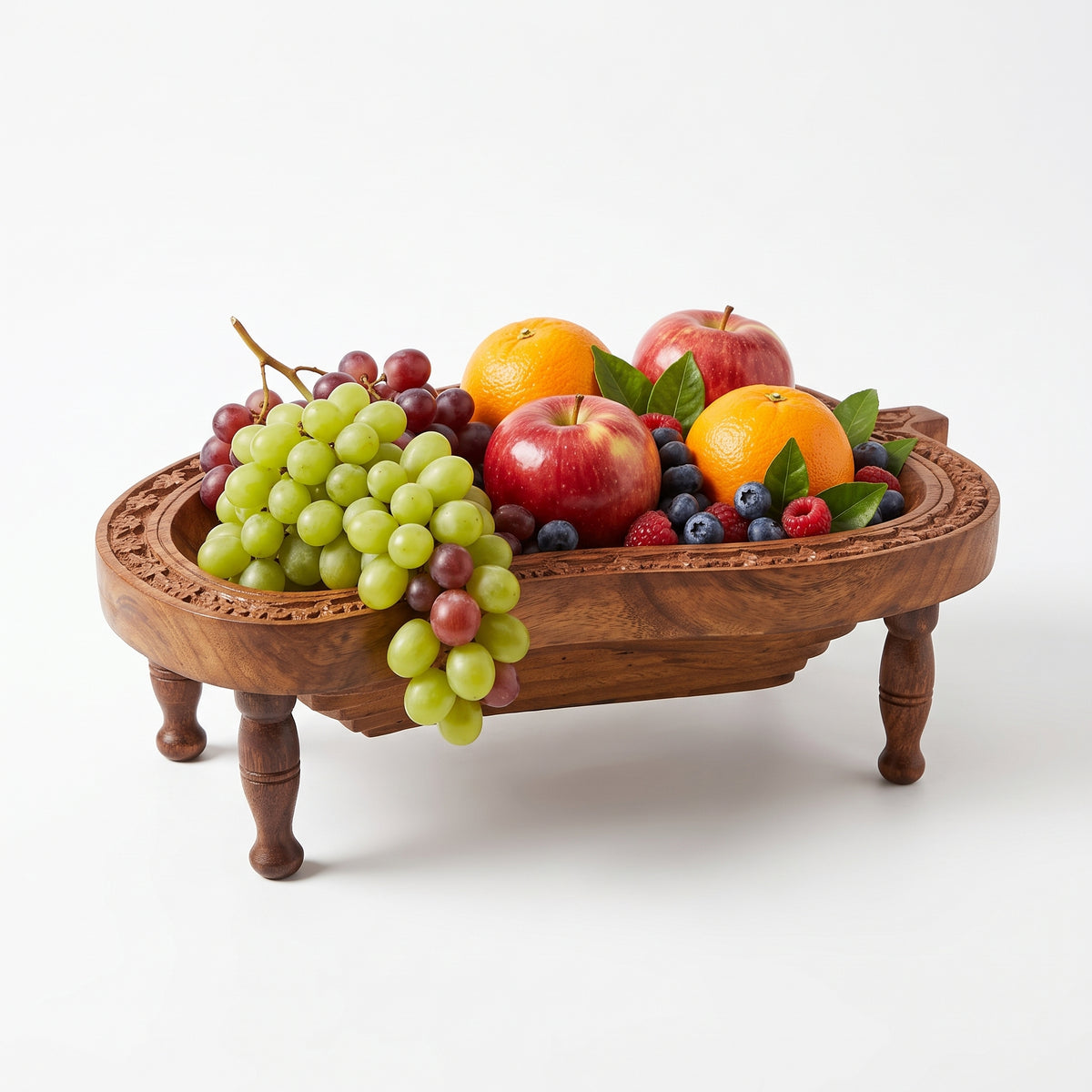 Premium  Wood Folding Fruit Basket | Multipurpose Wooden Fruit Bowl, Dry Fruit Tray & Decorative Center Table Basket