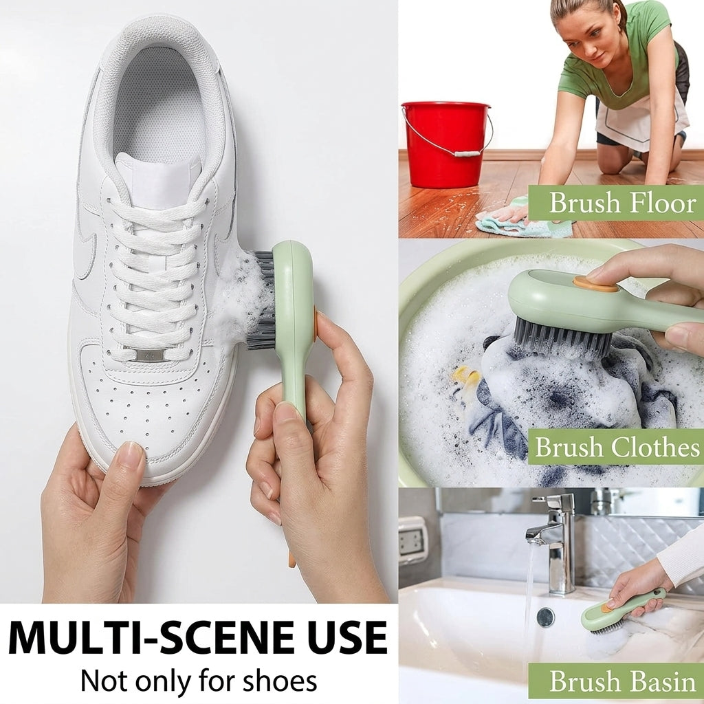 Multifunctional Liquid Adding Cleaning Brush – 2-in-1 Soap Dispensing Shoe Brush with Large Capacity Storage & Soft Fur Bristles for Clothes, Shoes & Deep Cleaning