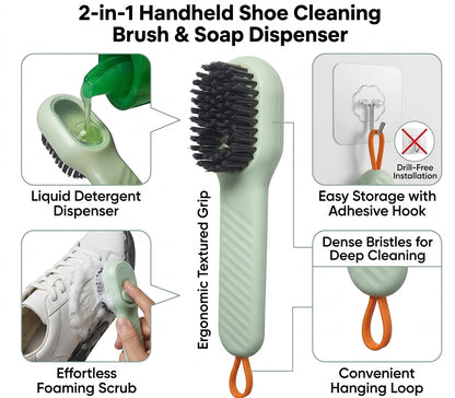 Multifunctional Liquid Adding Cleaning Brush – 2-in-1 Soap Dispensing Shoe Brush with Large Capacity Storage & Soft Fur Bristles for Clothes, Shoes & Deep Cleaning