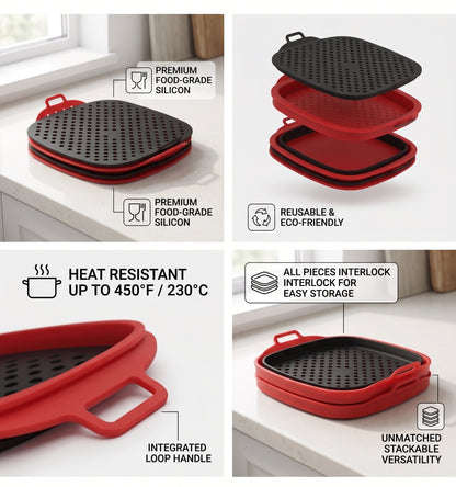 2-Pack Non-Stick Perforated Silicone Air Fryer Mats – Heat-Resistant Reusable Basket Liners