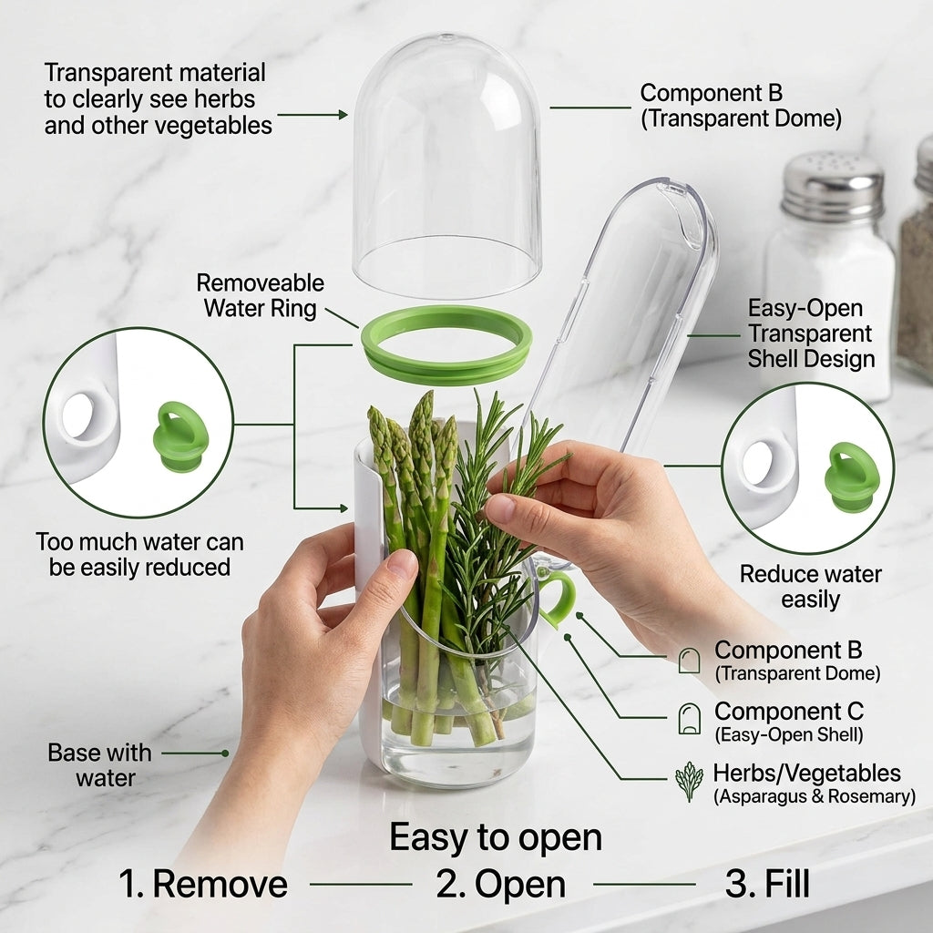 Fresh Herb Storage Keeper for Refrigerator | Herb Saver Container with Water Base | Transparent Vegetable Storage Box for Coriander, Mint & Spring Onion