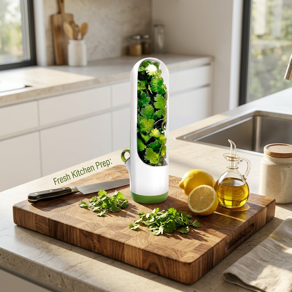 Fresh Herb Storage Keeper for Refrigerator | Herb Saver Container with Water Base | Transparent Vegetable Storage Box for Coriander, Mint & Spring Onion