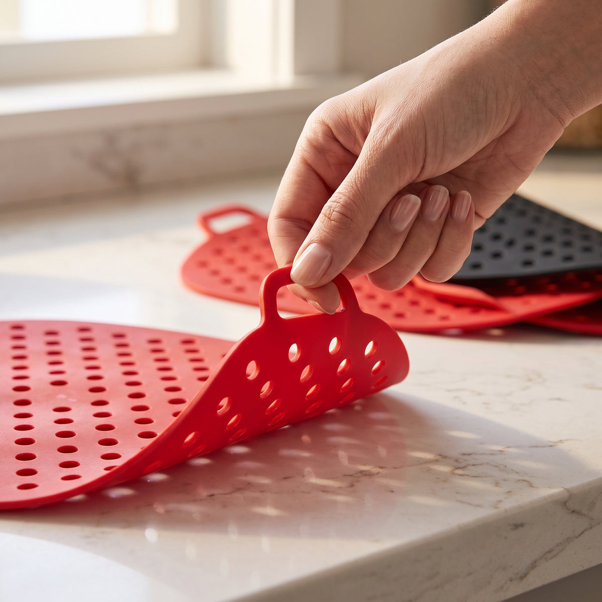 2-Pack Non-Stick Perforated Silicone Air Fryer Mats – Heat-Resistant Reusable Basket Liners