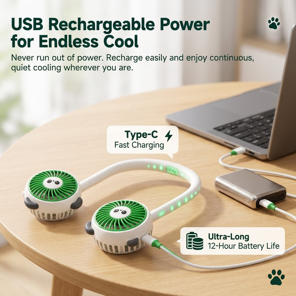 Wearable Panda Neck Fan – Hands-Free Portable Personal Cooling Fan with Flexible Neckband