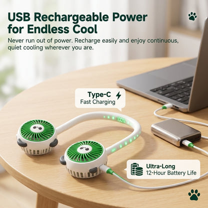 Wearable Panda Neck Fan – Hands-Free Portable Personal Cooling Fan with Flexible Neckband
