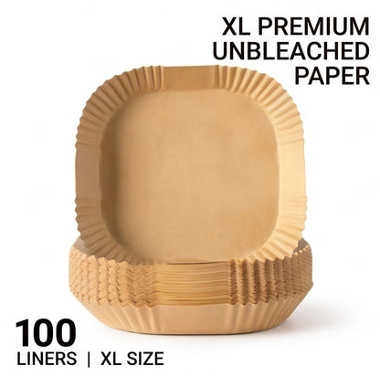 XL Square Air Fryer Disposable Paper Liners 9-Inch (Pack of 100) – Oil-Proof, Waterproof Non-Stick Parchment Paper Baking Trays for 6–10 Qt Air Fryer, Roasting, Oven & Microwave