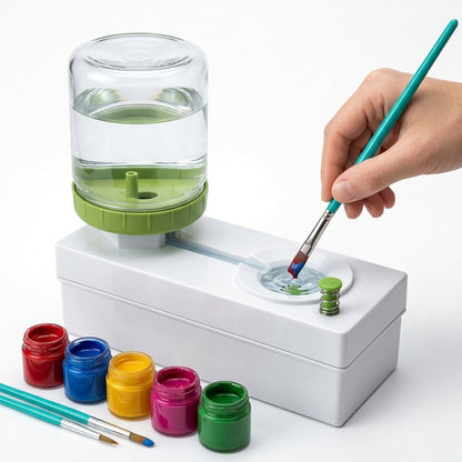 Paint Brush Cleaner Set – Automatic Water Dispensing Brush Rinser for Acrylic, Watercolor & Water-Based Paints | Paint Brush Washer & Painting Water Dispenser (Random Color)