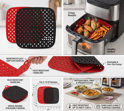 2-Pack Non-Stick Perforated Silicone Air Fryer Mats – Heat-Resistant Reusable Basket Liners