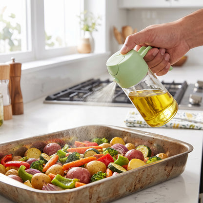 2-in-1 Oil Sprayer & Dispenser Bottle for Kitchen | Olive Oil Spray Bottle & Pourer for Cooking, Air Fryer, BBQ, Salad & Baking | Multicolor
