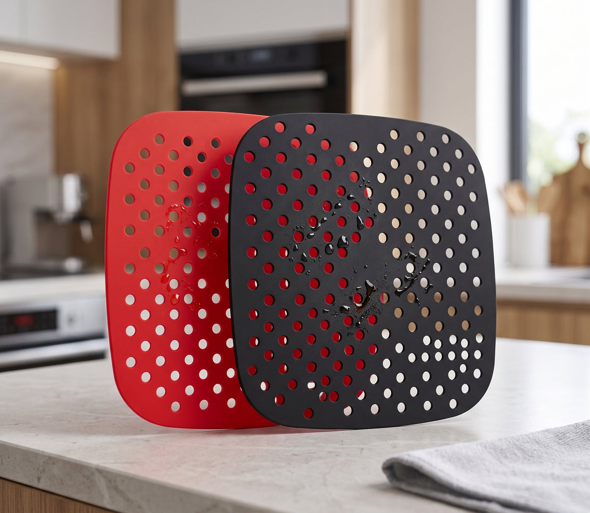 2-Pack Non-Stick Perforated Silicone Air Fryer Mats – Heat-Resistant Reusable Basket Liners