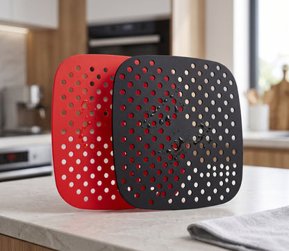2-Pack Non-Stick Perforated Silicone Air Fryer Mats – Heat-Resistant Reusable Basket Liners