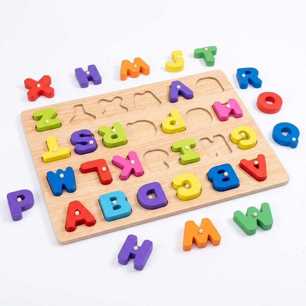 Play & Learn: Colourful Wooden Alphabet Educational Puzzle Board for Kids