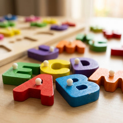 Play & Learn: Colourful Wooden Alphabet Educational Puzzle Board for Kids