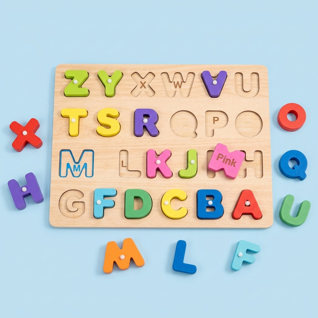 Play & Learn: Colourful Wooden Alphabet Educational Puzzle Board for Kids