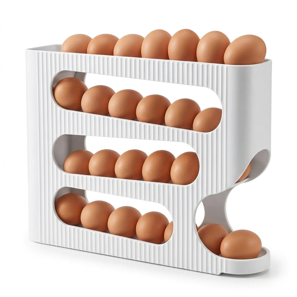 28-Egg Automatic Rolling Egg Storage Rack for Refrigerator | Self-Rolling Egg Organizer & Dispenser | Space-Saving Egg Holder for Kitchen Fridge