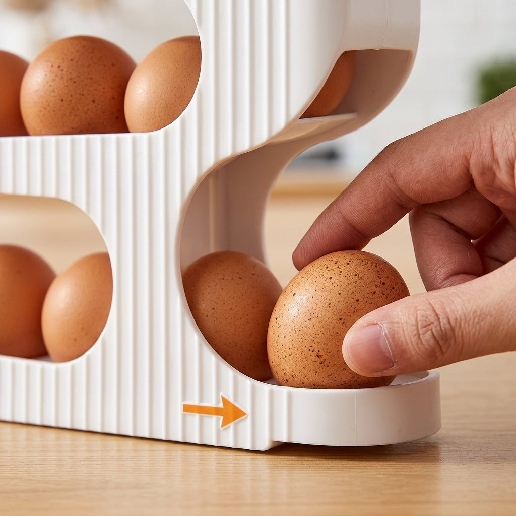 28-Egg Automatic Rolling Egg Storage Rack for Refrigerator | Self-Rolling Egg Organizer & Dispenser | Space-Saving Egg Holder for Kitchen Fridge