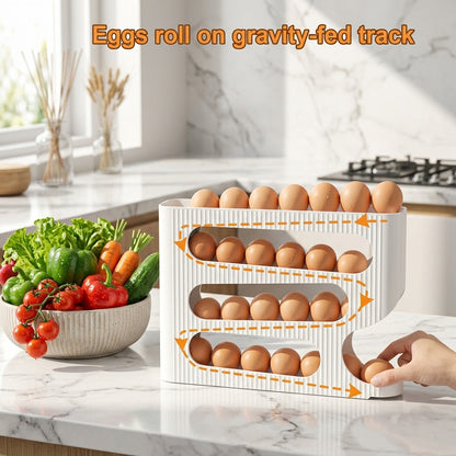 28-Egg Automatic Rolling Egg Storage Rack for Refrigerator | Self-Rolling Egg Organizer & Dispenser | Space-Saving Egg Holder for Kitchen Fridge
