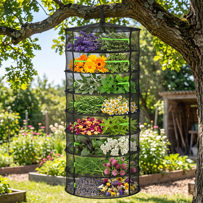 6-Layer Herb Drying Rack | Foldable Hanging Mesh Dryer for Herbs, Fruits, Plants & Seeds | Portable Outdoor Food Drying Rack with Multiple Layers